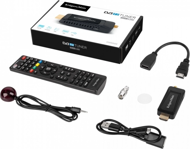 Mini-tuner DVB‑T2 HEVC H.265 med HDMI fra Kruger&Matz