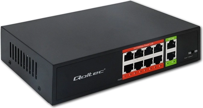 Switch Fast Ethernet PoE 8× RJ45 + 2× RJ45 uplink, 120 W, 10/100 Mb/s