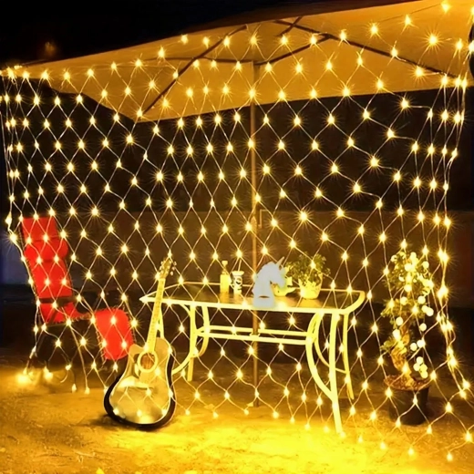 Jule-LED-lysgardin varm hvid 2 × 2 m, 144 LED'er, 8 tilstande