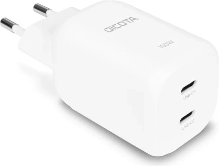GaN-oplader 100 W med 2× USB-C (EU), hvid