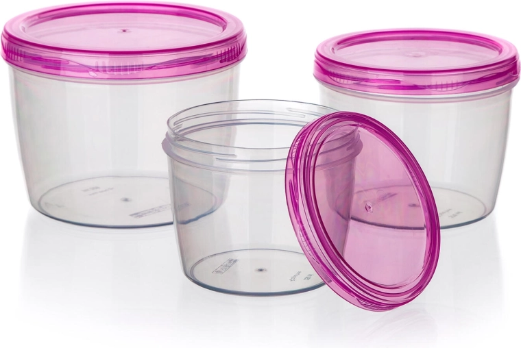 Sæt med runde plastmadkasser 3 stk.