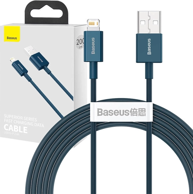 Baseus USB‑A til Lightning-kabel 2 m, 2,4 A – blå