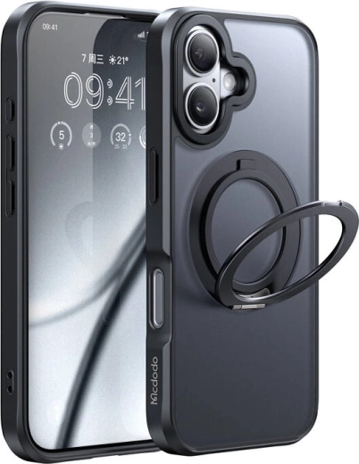 McDodo MagSafe etui med stander til iPhone 16 Plus sort