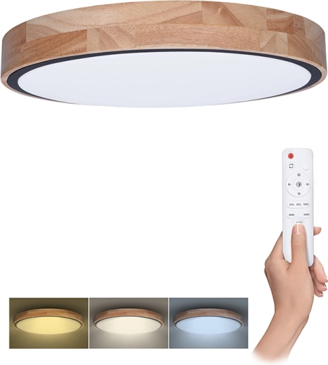 Solight LED-loft- og væglampe Iron Oak med fjernbetjening 48 W, 40 cm, dæmpbar, CCT 3000–6500 K