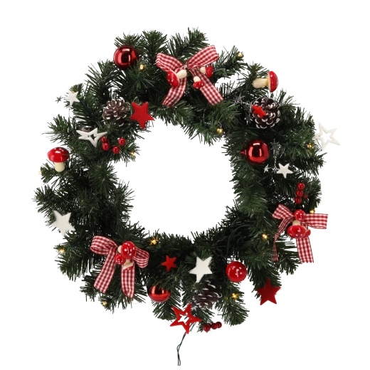 Julekrans med LED-belysning 40 cm rød-hvid