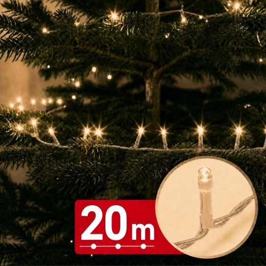 LED-lyskæde med timer, 20 m, 400 LED, varm hvid