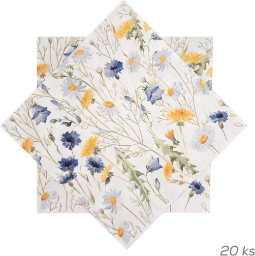 Papirservietter med motiv af forårsblomster blå 33 × 33 cm 20 stk.