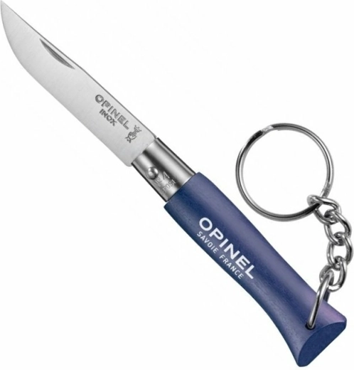 Opinel N°04 nøglering – mørkeblå lommekniv 5 cm, bøgetræ