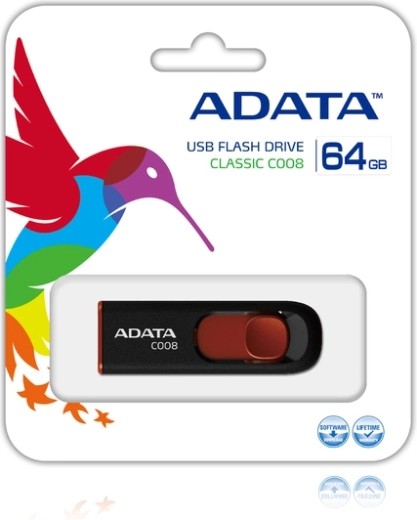 ADATA USB-flashdrev 64 GB C008 sort–rød