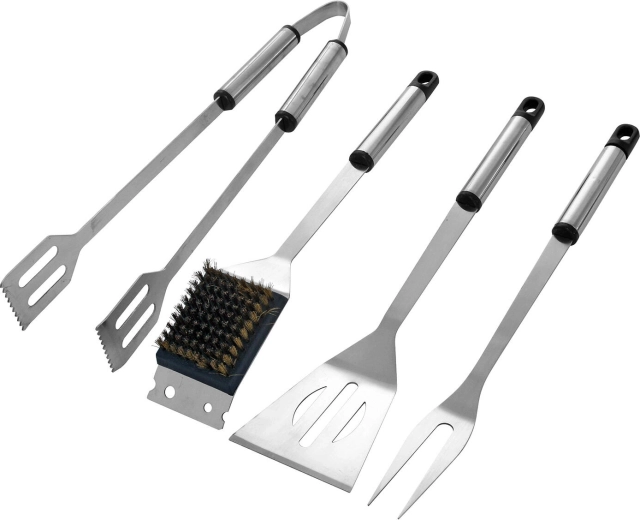 Sæt grillredskaber i rustfrit stål, 4 dele