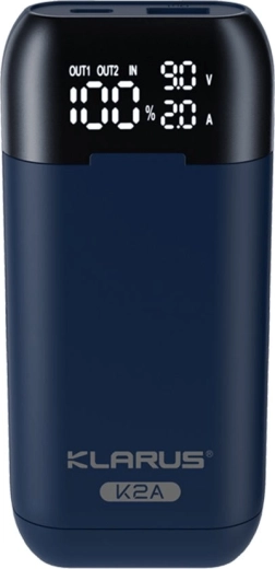 Klarus K2A 3-i-1 intelligent, dobbeltoplader med batteriholder og powerbank, LCD-skærm