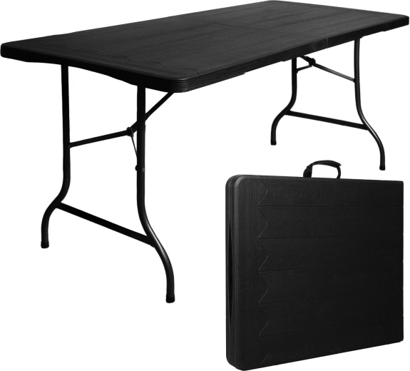 Sammenklappeligt have- og cateringbord 180 cm i kuffert, sort