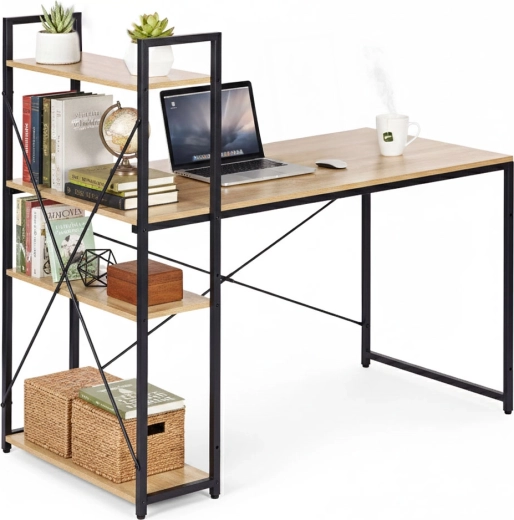 Skrivebord 120 × 60 cm med reol og 3 hylder i loft-stil ModernHome