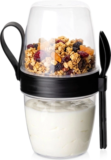 Vilde yoghurtbæger med separat beholder til müsli 800 ml med ske og gaffel