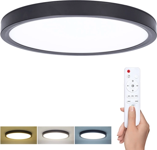 Solight LED-loft-/væglampe Estela Black med fjernbetjening, 36 W, 30 cm