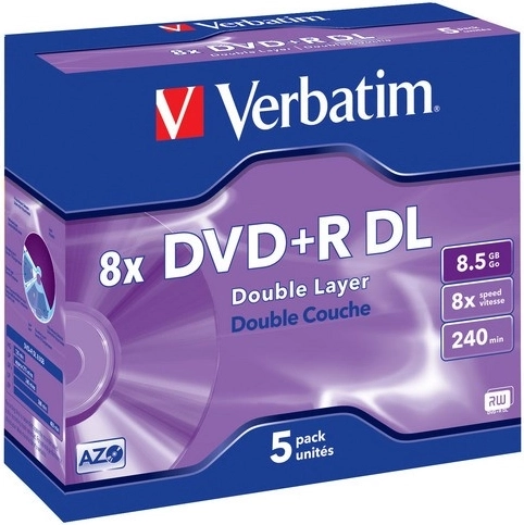 Verbatim skrivbare dobbeltlags-DVD+R-diske 8,5 GB 8x Matt Silver Jewel Case - 5 stk.