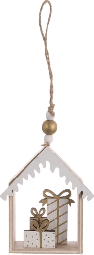 Hængende træhus, beige, 12 cm