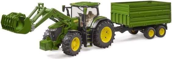 Bruder John Deere 7R 350-traktor med frontlæsser og tandemtiptrailer