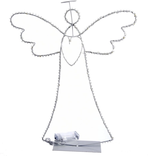Metalengel med LED-glorie, hvid