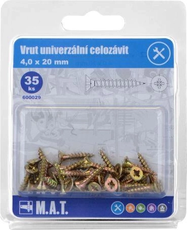 Universal skrue med fuld gevind 4,0 × 20 mm, galvaniseret, 35 stk.
