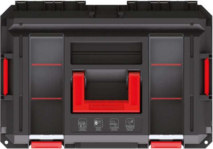 Låg med aluminiumsskinner som arbejdsbord