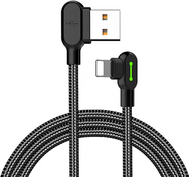 Vinklet USB Lightning kabel med LED-belysning McDodo 1,2m sort