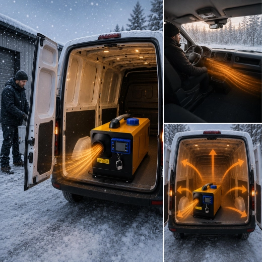 Opvarmning af varevogn og campingvogn selv under vinterforhold