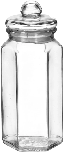 Sekskantet glasbeholder 1,2 l med glaslåg