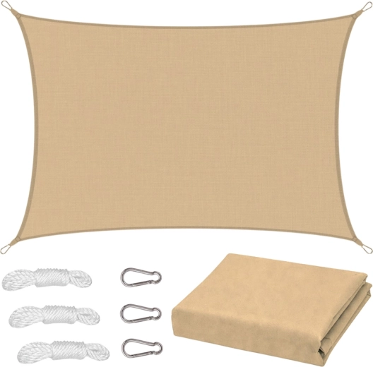 Vandafvisende rektangulært skyggesejl til haven, beige, 200 × 300 cm