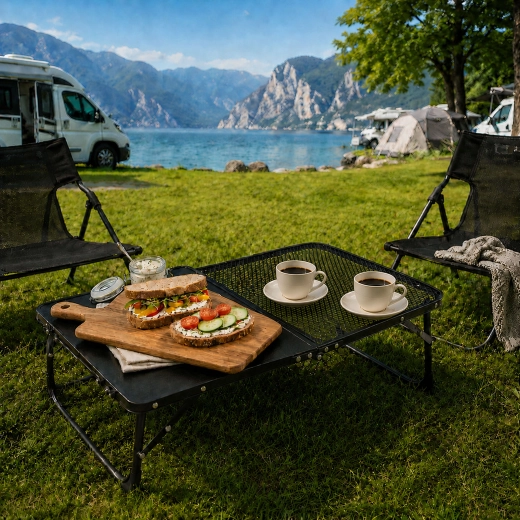Let campingbord med gitterbordplade
