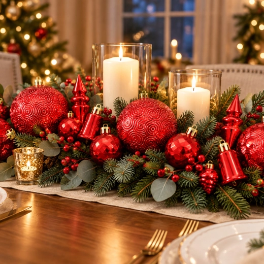 Til juletræet og festlige dekorationer