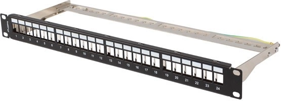 Patchpanel 24 porte 1U 19" FTP til Keystone-moduler, sort