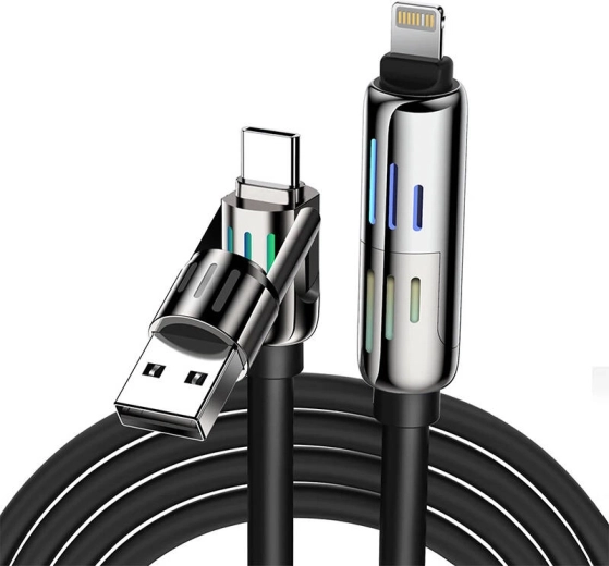 Multifunktionelt 4-i-1 USB-C/USB-A til USB-C/Lightning kabel BlitzWolf 1,2m sort