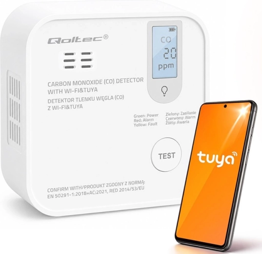 TUYA Wi-Fi-kulilteksdetektor med LCD-display og LED-alarm