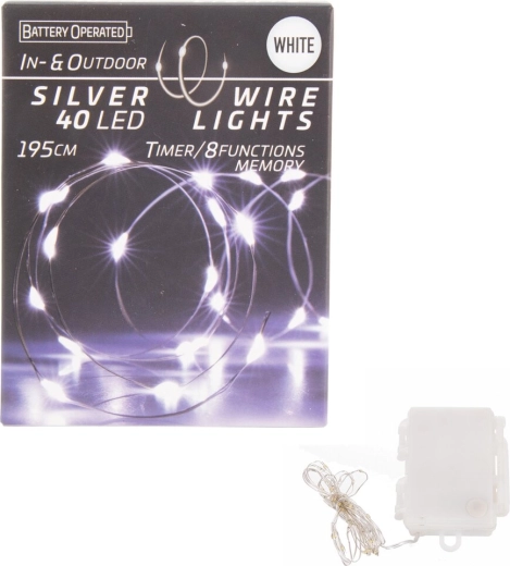LED-lyskæde på tråd med 40 hvide LED’er med timer
