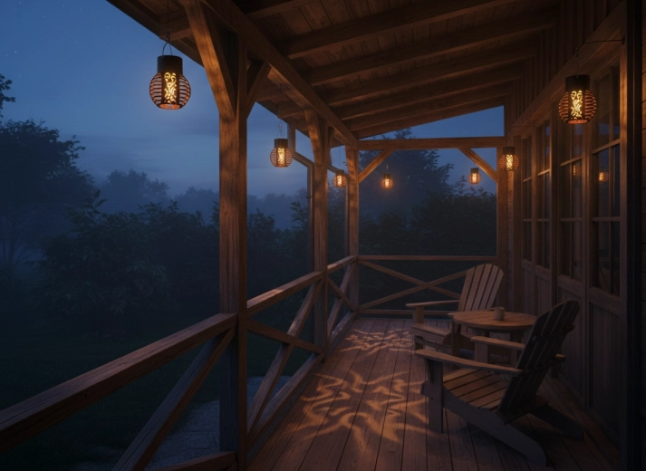 Dekorative lysmønstre på terrasse og i have