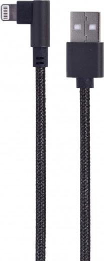 USB-kabel til 8pin-stik (vinklet), tekstilfletning, 0,2 m, sort - 1 stk.
