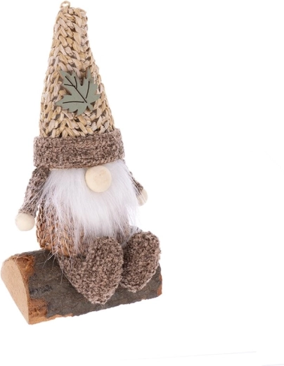 Lille nisse i træ og tekstil i beige