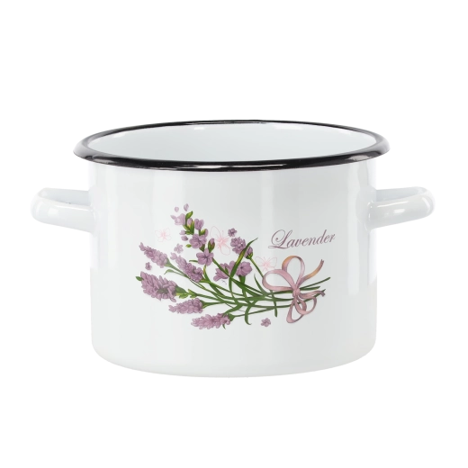 Emaljeret gryde 3 l (18 cm) hvid med lavendelmotiv
