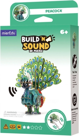 3D-puslespil MierEdu Byg og lyt – påfugl