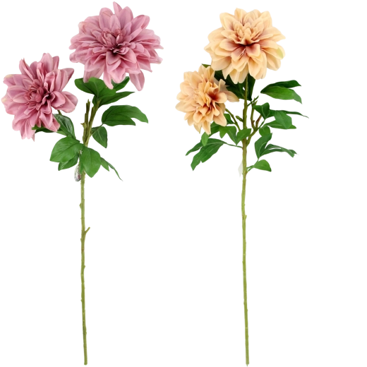 Kunstig dahlia-gren med to blomster 95 cm, farvemix