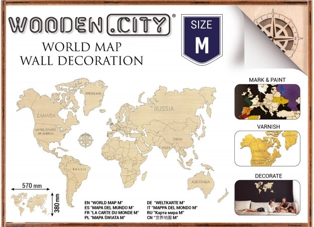 Træverdenskort M 57 × 38 cm WOODEN CITY