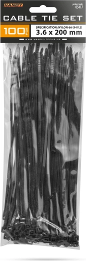 Sorte kabelbindere 200 × 3,6 mm, 100 stk.