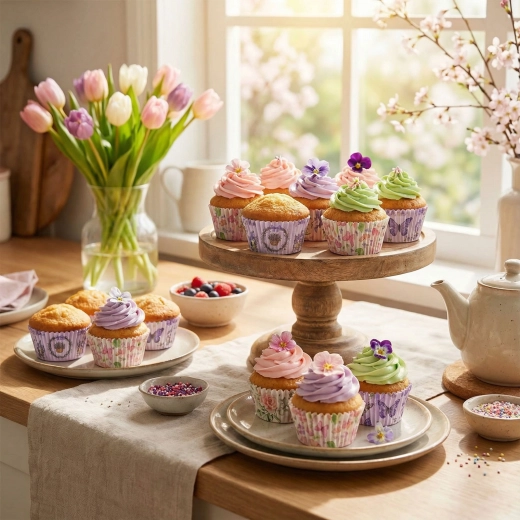Sæt med papirforme til muffins, forår, 100 stk.