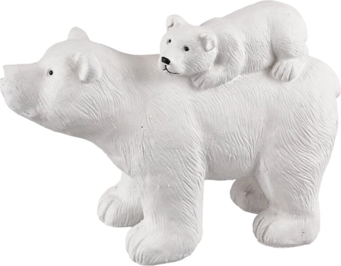 Dekorativ isbjørneskulptur i polystone, hvid 35 cm