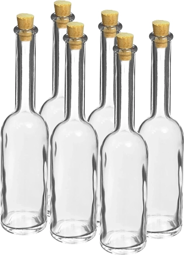 Glasflaske 100 ml med korkprop, sæt med 6 stk.