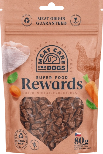 Meat Care Rewards Dog godbid til hunde – kylling med gulerod og basilikum 80 g