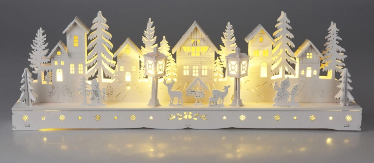 LED-dekoration i træ – huse 45 cm