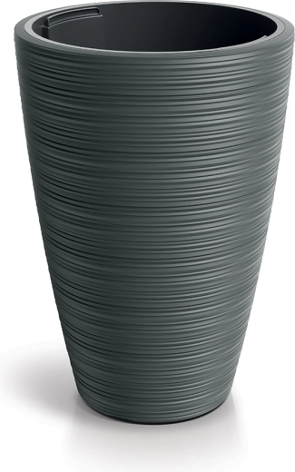 Blomsterkrukke Vena Round 39 cm – mørkegrå plastkrukke med indsats