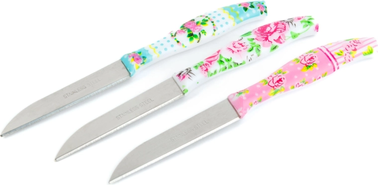 Sæt med køkkenknive med blomstermønster, 3 stk.